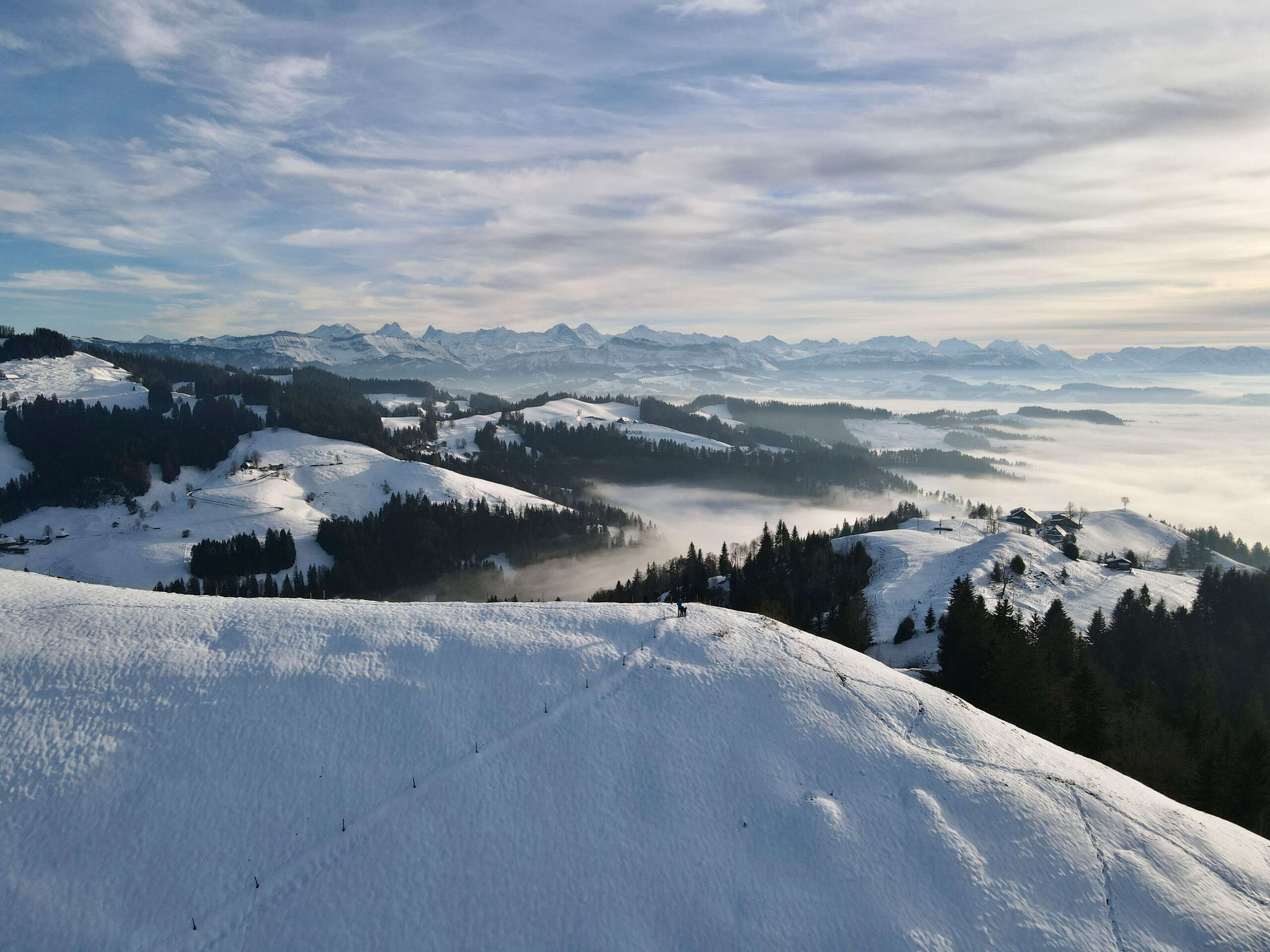 Winter, Drohne, Nebelmeer, Drohnenaufnahme, Winterwanderung, Napf, Aussicht, Schneeschuhtrail