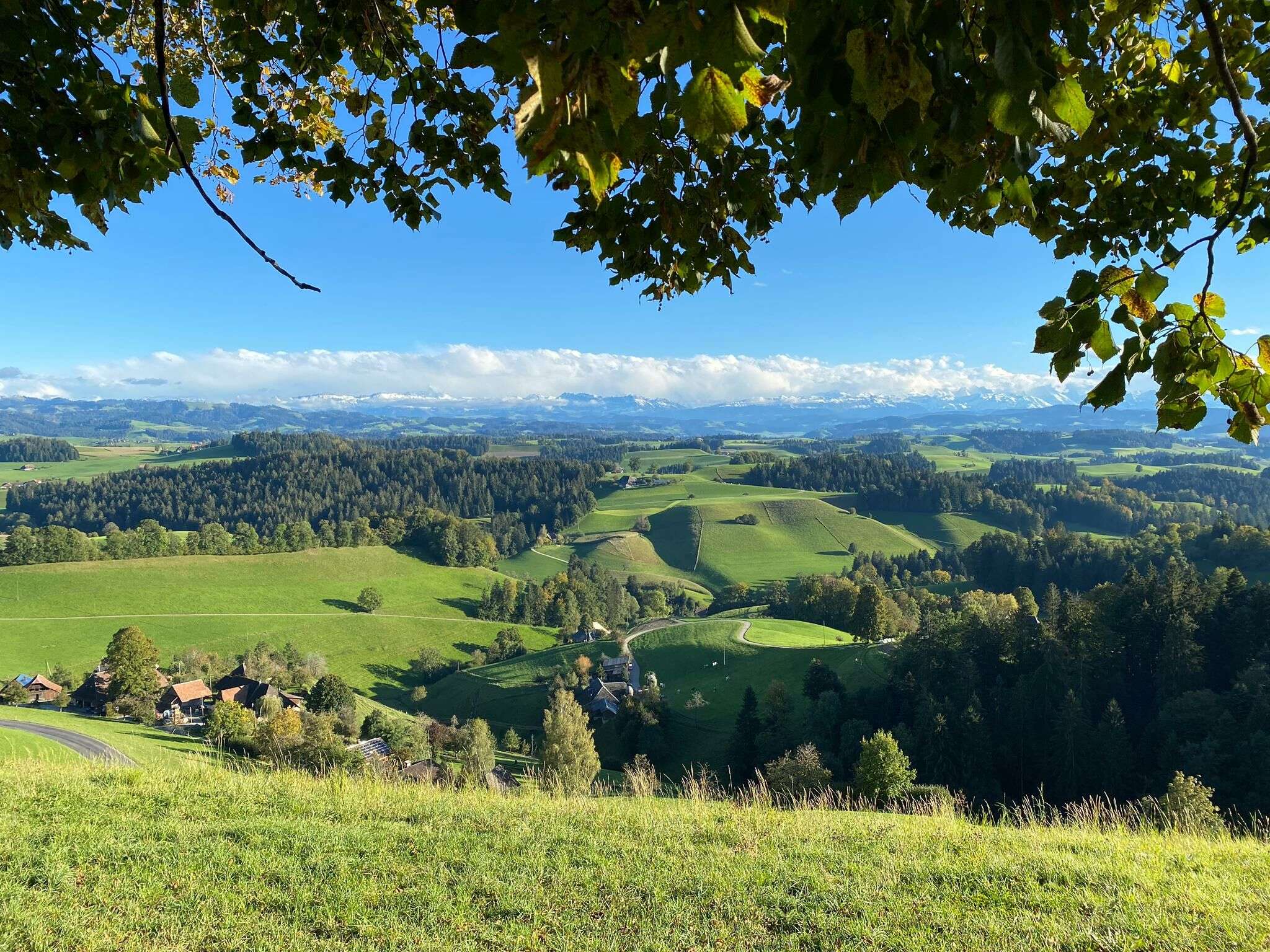Atemberaubende Aussicht von der Lueg über die Emmentaler Hügellandschaft.